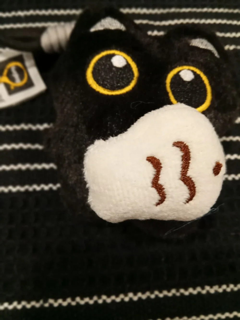 Cute Plush Black Cat Keychain, Pendant With Fish